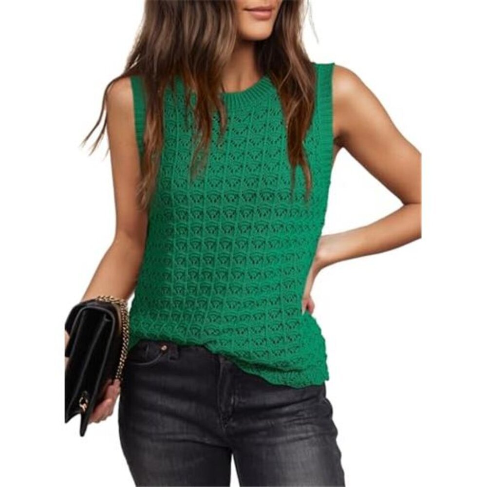 Green Crochet Sleeveless Sweater Tank Top